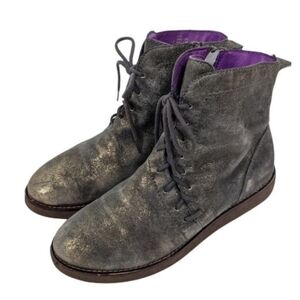 Bionica Leather Taupe Gold Metallic Flex Slip Resistant Zip Lace Up Boots sz 7.5